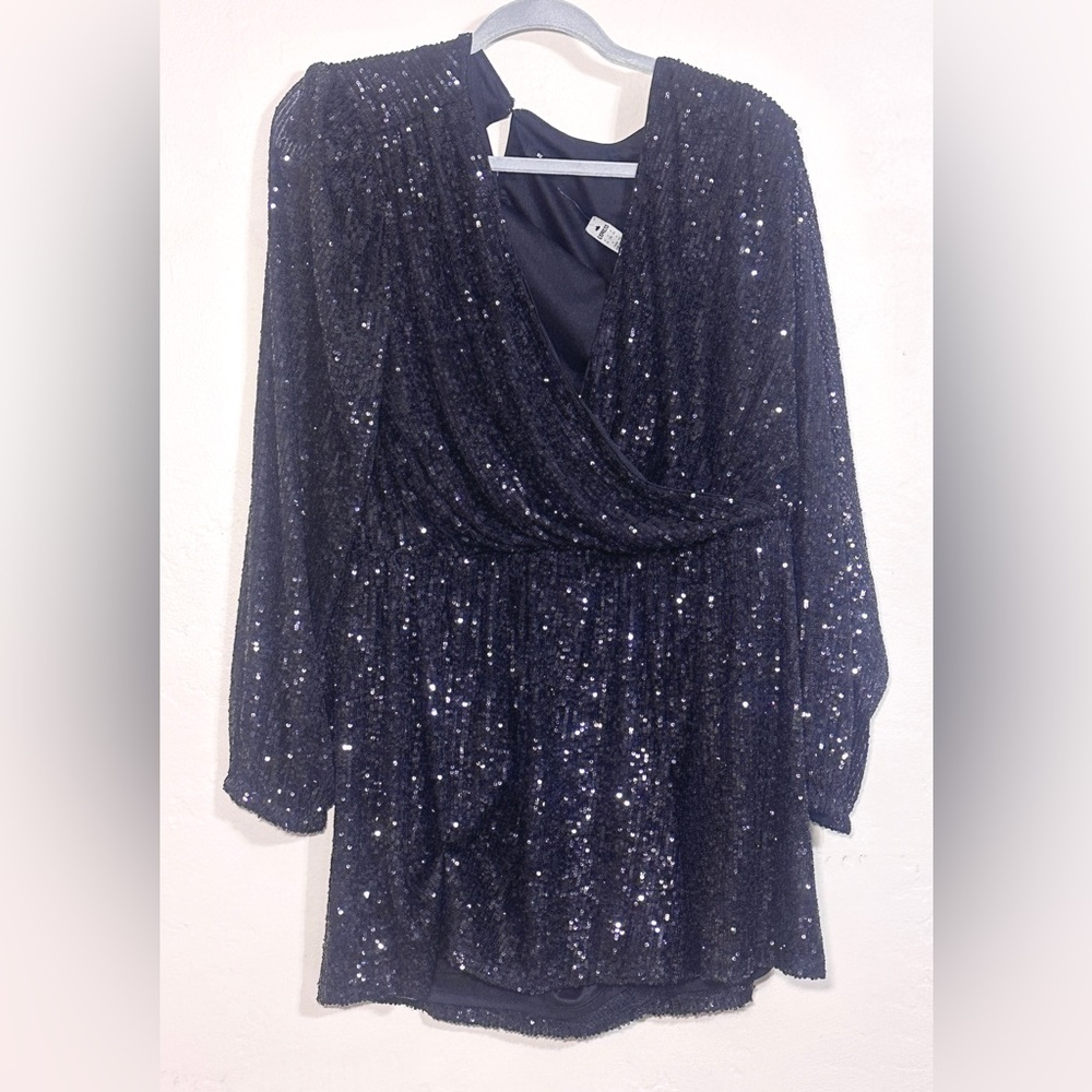 Express Sequins Black Romper NWT Size L